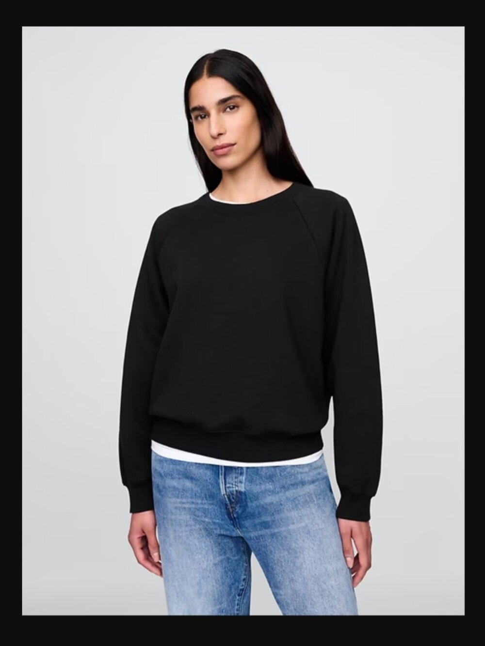 GAP VintageSoft Raglan Sweatshirt Women Cotton Pullover Black Size Small T